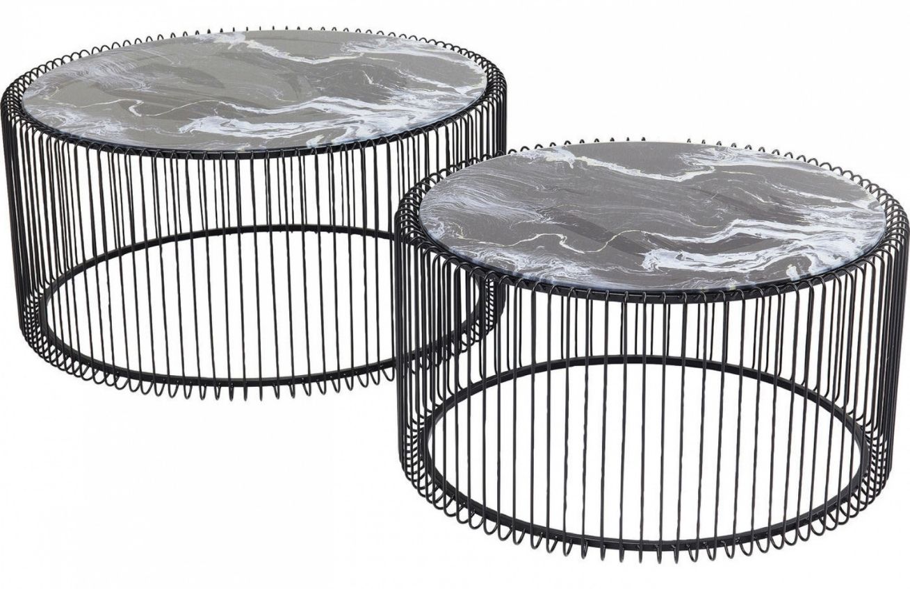 Kare Design Set dvou černých mramorových konferenčních stolků Wire 69 cm