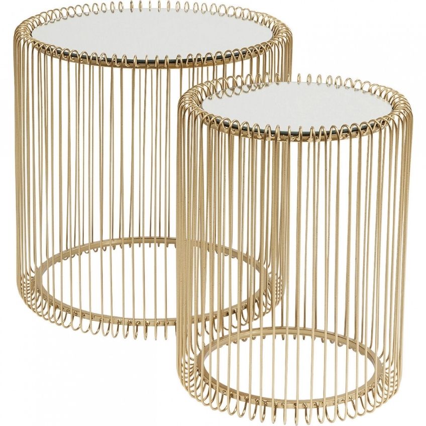 Kare Design Set dvou mosazných odkládacích stolků Wire 44/32,5 cm