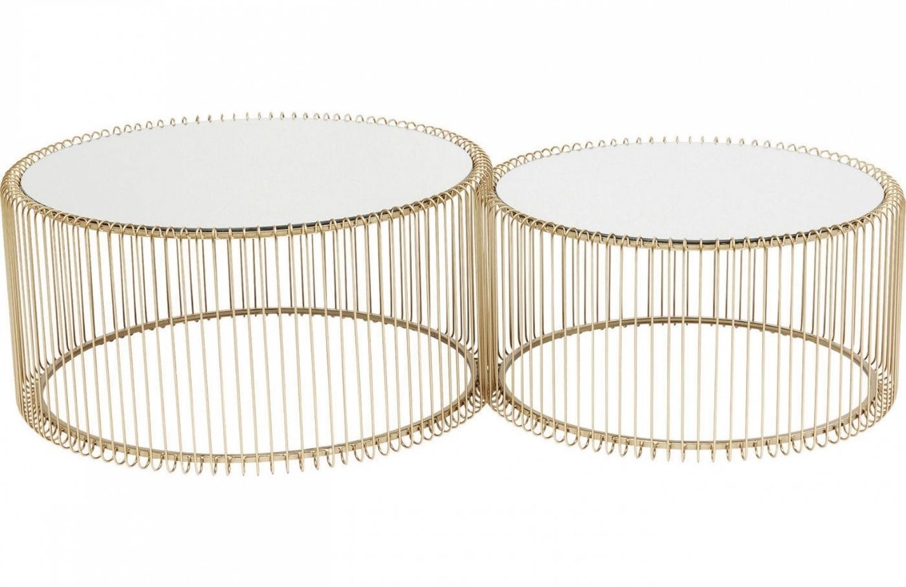 Kare Design Set dvou mosazných konferenčních stolků Wire 69,5/60 cm