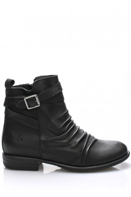 Černé kožené kotníkové boty s řemínkem Online Shoes