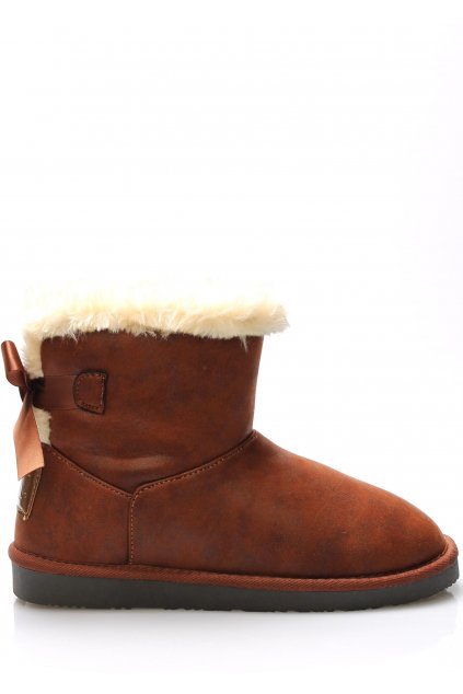 Hnědé nízké lesklé válenky s mašličkou Break&Walk