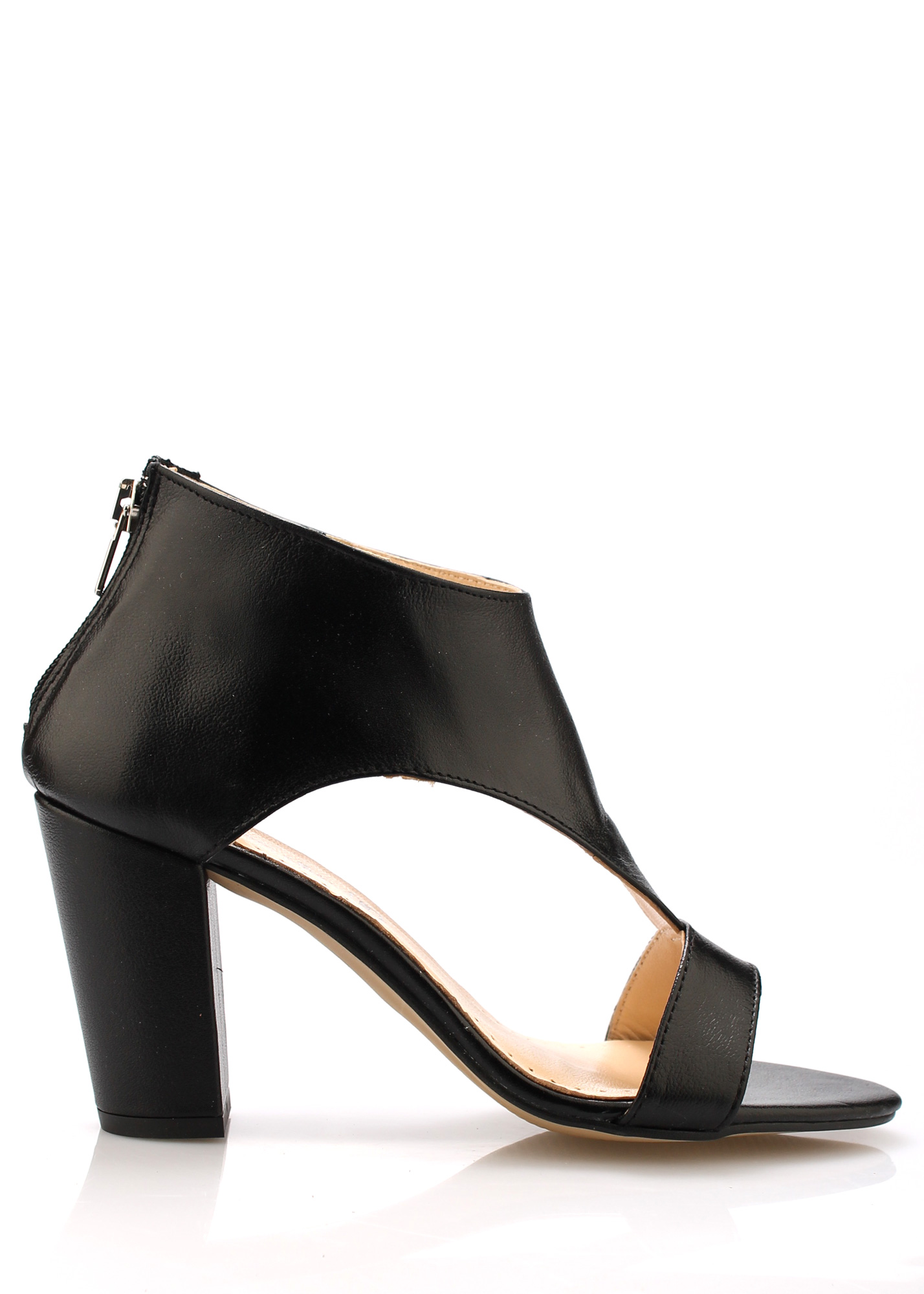 Levně Černé kožené elegantní boty na podpatku Maria Jaén