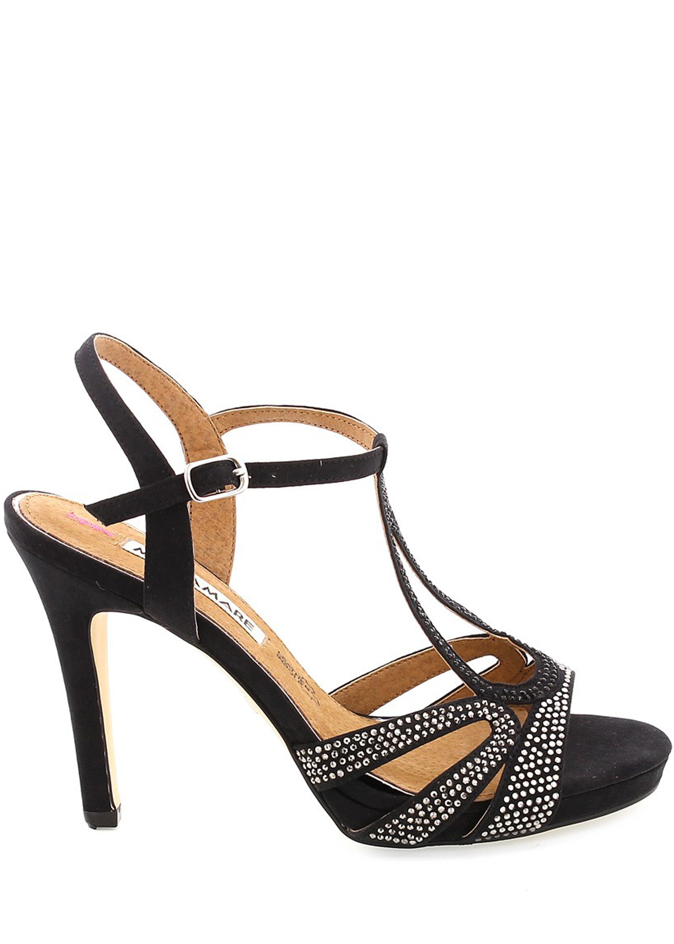 Černé zdobené páskové sandály na podpatku MARIA MARE