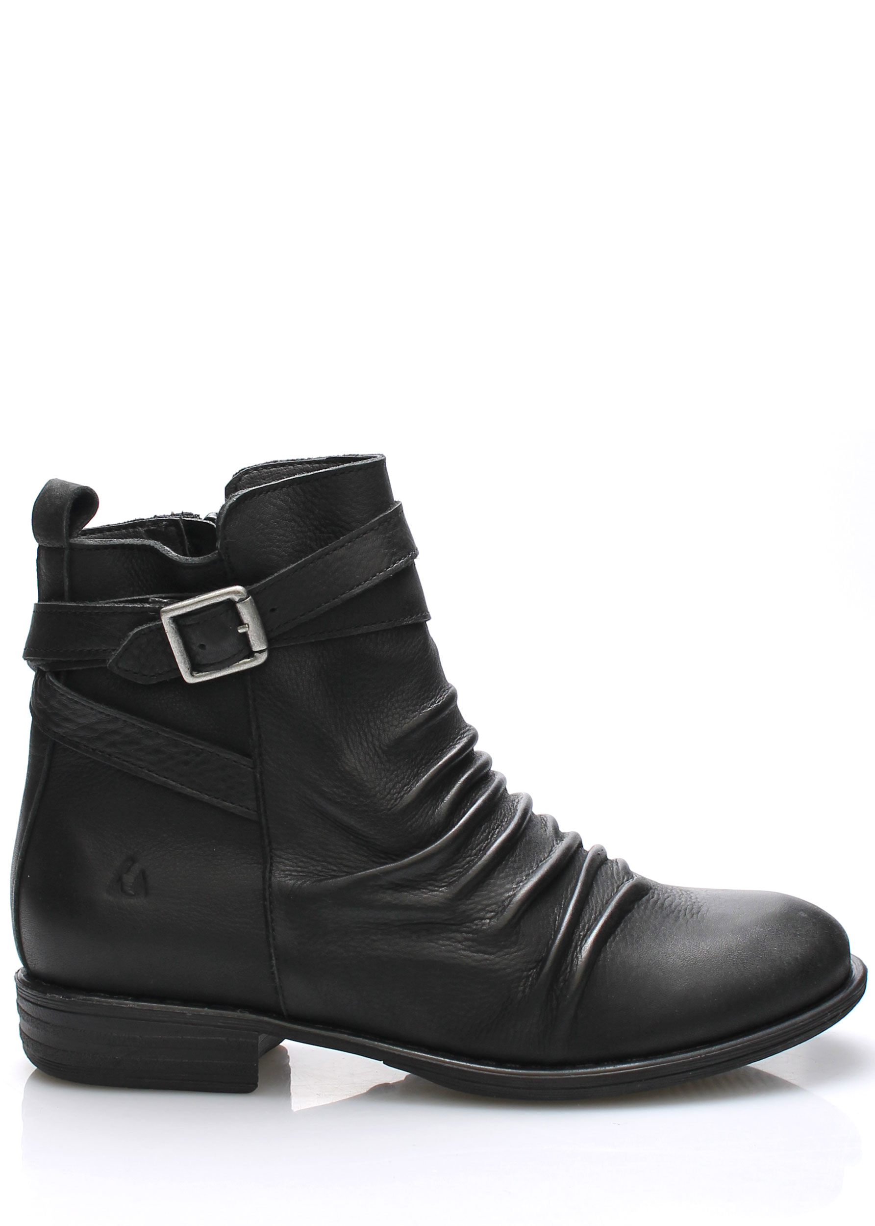 Černé kožené kotníkové boty s řemínkem Online Shoes