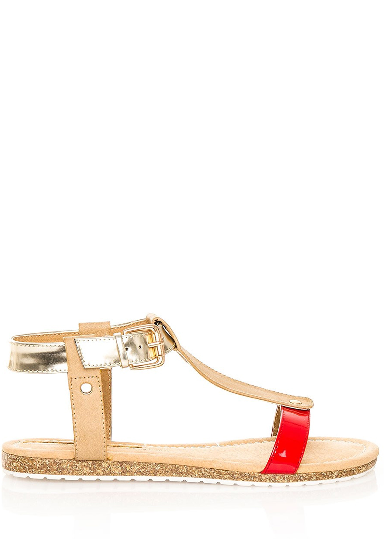 Levně Červeno-zlaté korkové letní sandálky MARIA MARE