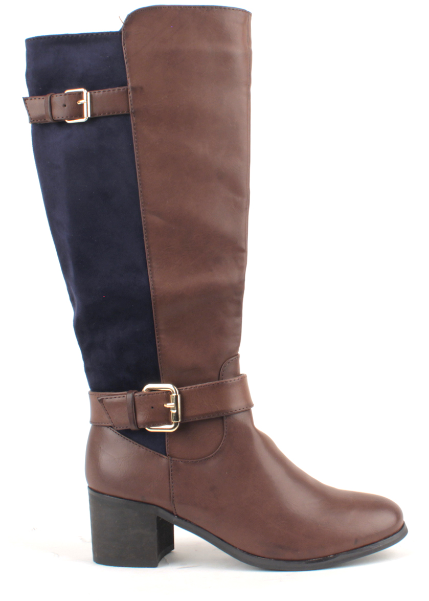 Hnědé kozačky s modrým pruhem D’Angela