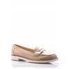 Béžové kožené mokasíny s bílou podrážkou Maria Jaén