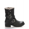 Černé motorkářské boty s kožešinou Claudia Ghizzani