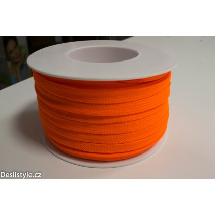Šňůra plochá - polyester  - neon oranžová