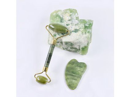 Sada Gua Sha kámen + roller z nefritu