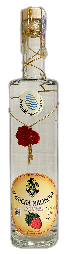 Koštická Malinová pálenka geist 42% 0,5L - dobrá malinovice