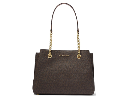 Teagan Signature Long Drop Satchel Brown Acorn Gold