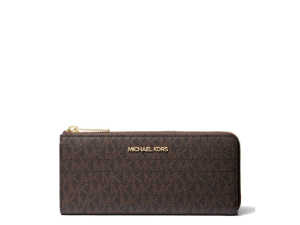 Michael Kors Peněženka Jet Set Travel Large Logo Quarter Zip Wallet Brown