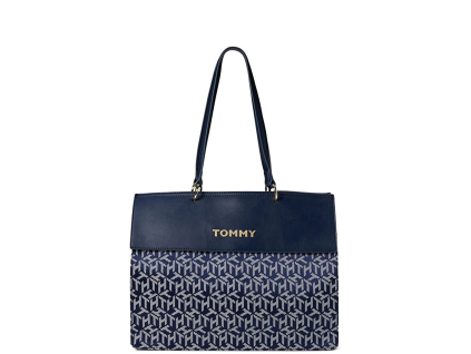 Tommy Hilfiger Nathalie Small Tote Cube Jacquard Navy White