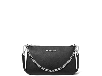 Michael Kors Jet Set Medium Saffiano Leather Crossbody Bag Black Silver2