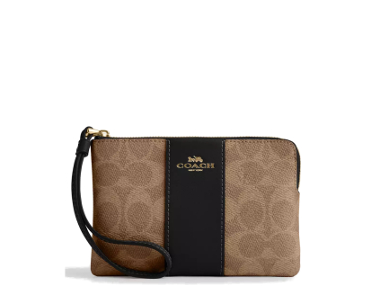 Coach Peněženka Coach Corner Zip Wristlet In Signature Canvas Gold Tan Black322