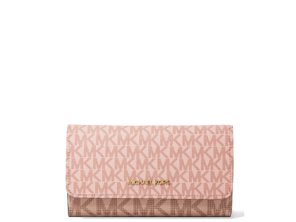 Michael Kors Jet Set Large Signature Logo Tri Fold Wallet Powder Blush Multi221