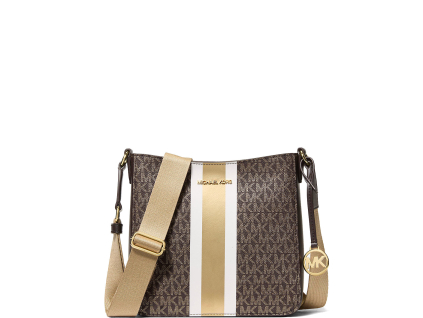 Michael Kors Kabelka Jet Set Small Signature Logo Stripe Crossbody Bag Brownz
