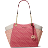 Michel Kors Jet Set Large Color Block Signature Logo Tote Bag Cherry Multia
