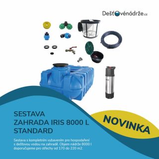 💧 Sestava zahrada Iris 8000 l Standard Hledáte kompletní řešení pro zálivku zahrady s využitím dešťové vody? Sestava...