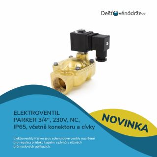 💧 Elektroventil Parker 3/4”, 230V, NC, IP65 – včetně konektoru a cívky Spolehlivý elektroventil Parker 3/4” je...