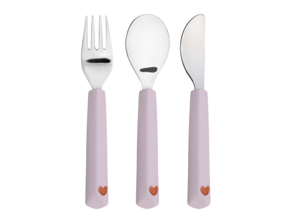 LÄSSIG Cutlery with Silicone Handle 3pcs Happy Rascals Heart lavender