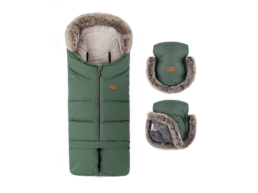 PETITE&MARS Set zimní fusak Arctic 4v1 + rukavice na kočárek Furry Veritable Khaki