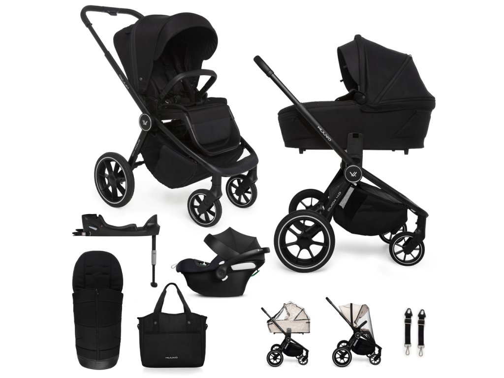 MUUVO SET Kočárek 4v1 Quick 4.0 Classic black set + CBX By CYBEX Aton B2 i-Size + základna