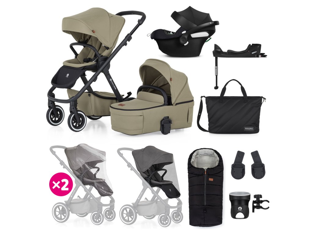 PETITE&MARS SET Kočárek 4v1 ICON Mossy Green XXL AIR + CBX By CYBEX Aton B2 i-Size