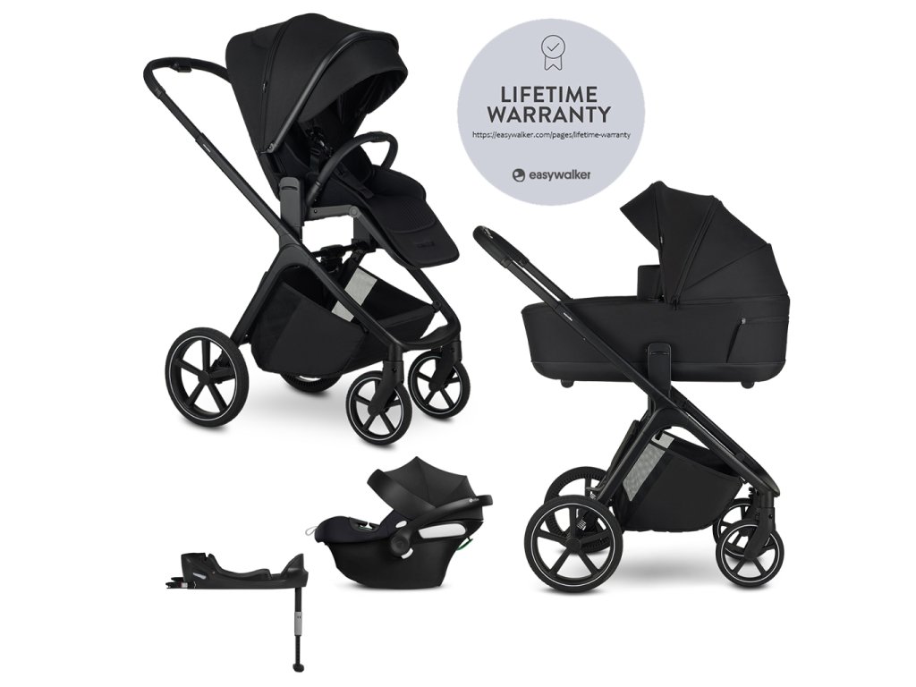 EASYWALKER Kočárek kombinovaný Zoey Pure Black + CBX By CYBEX Aton B2 i-Size + základna