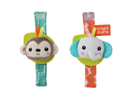 BRIGHT STARTS Chrastítko s kousátkem na ruku 2 ks opice/slon 0 m+