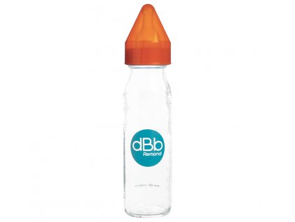 dBb Remond dBb kojenecká lahvička skleněná 240 ml, savička silikon 0-4 měsíce, Orange