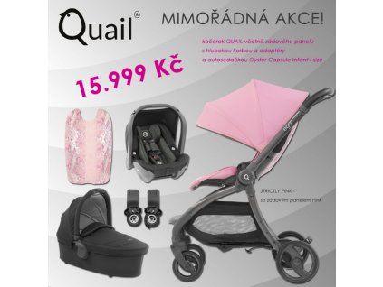 BabyStyle Egg Quail Strictly Pink set: kočárek + korba + adaptéry + autosedačka