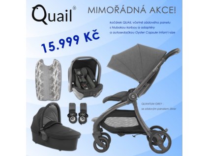 BabyStyle Egg Quail Quantum Grey set: kočárek + korba + adaptéry + autosedačka