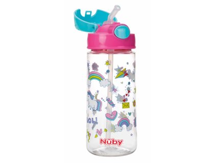 NUBY Láhev sportovní netekoucí s brčkem 530 ml, růžová, 4+