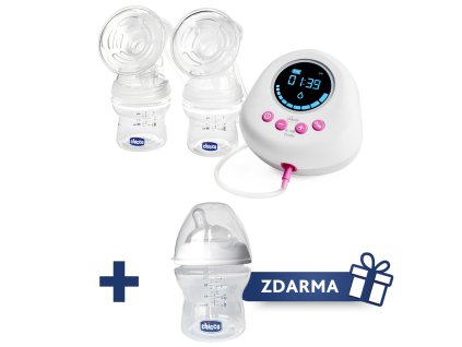 CHICCO Odsávačka mateřského mléka elektrická Double + zdarma Láhev kojenecká Natural Feeling 150ml