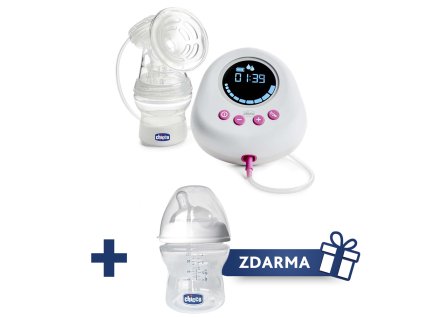 CHICCO Odsávačka mateřského mléka elektrická Single + zdarma Láhev kojenecká Natural Feeling 150ml