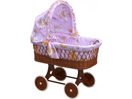 Proutěný košík na miminko s boudičkou Scarlett Mráček - růžová