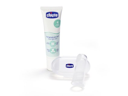 CHICCO Set zubní uklidňující gel a kartáček na prst s pouzdrem 4m+