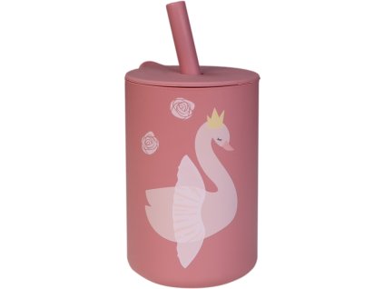 TRYCO Silikonový pohárek s brčkem Swan, Dusty Rose