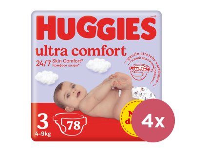 4x HUGGIES® Pleny jednorázové Ultra Comfort Mega 3 (4-9 kg) 78 ks