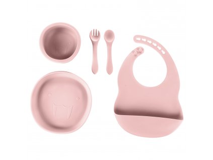 Silikonová dětská jídelní sada, Old Pink