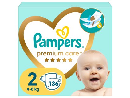 2x PAMPERS Pleny jednorázové Premium Care vel. 2 (136 ks) 4-8 kg