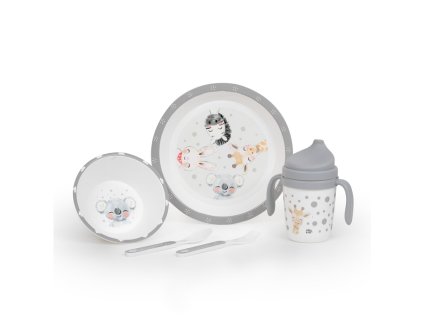 INTERBABY Jídelní set ZVÍŘÁTKA +6M - šedý