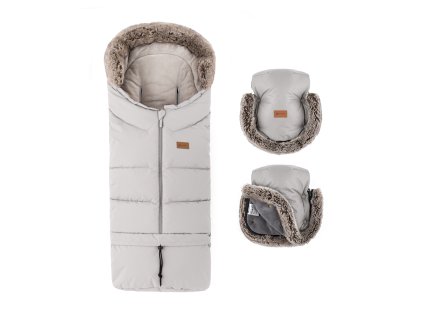 PETITE&MARS Set zimní fusak Arctic 4v1 + rukavice na kočárek Furry Champagne Shower