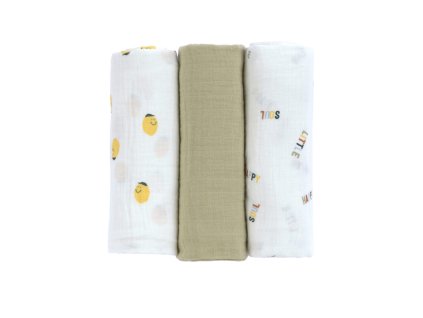 LÄSSIG Swaddle Burp blanket 85x85 Happy Fruits 2025 lemon