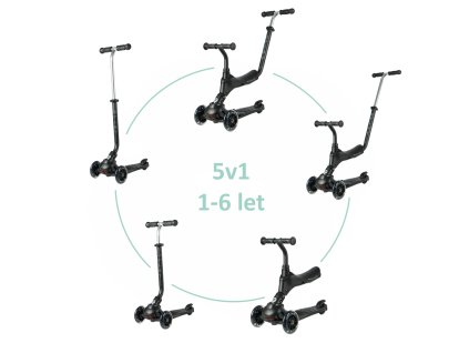 QPLAY Kolobežka Sema Pro Black, 5 v 1, s LED kolečky, věk 1-6 let
