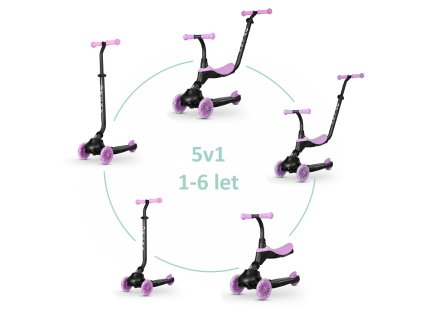 QPLAY Koloběžka / odrážedlo Sema Evo s LED světly Violet, věk 1 - 6 let, do 50 kg