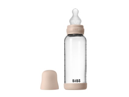 BIBS antikolikova sklenena flasa so silikonovym cumlikom 240ml Blush 50201244 5713795265701