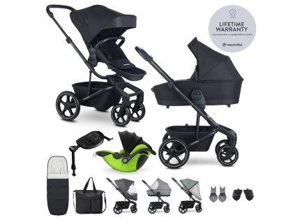 EASYWALKER Kočárek kombinovaný Harvey⁵ Midnight Black XXL RWS + KIDDY Evoluna i-size 2 + základna